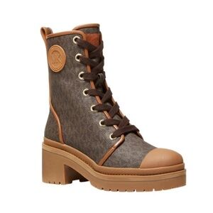 MICHAEL KORS | Corey MK Logo Combat Boots in Brown | Sz 8